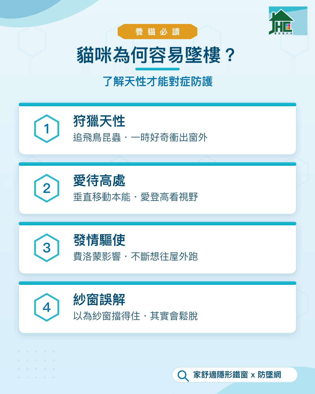 貓咪防護網DIY好嗎？紗窗竟無法防貓咪墜樓？養貓居家防護必讀！ - 家舒適隱形鐵窗
