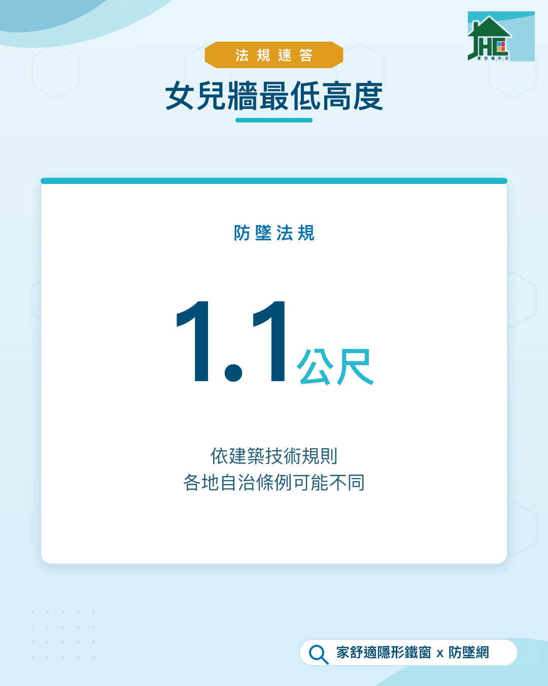 防墜法規速答：陽台女兒牆最低高度 1.1 公尺